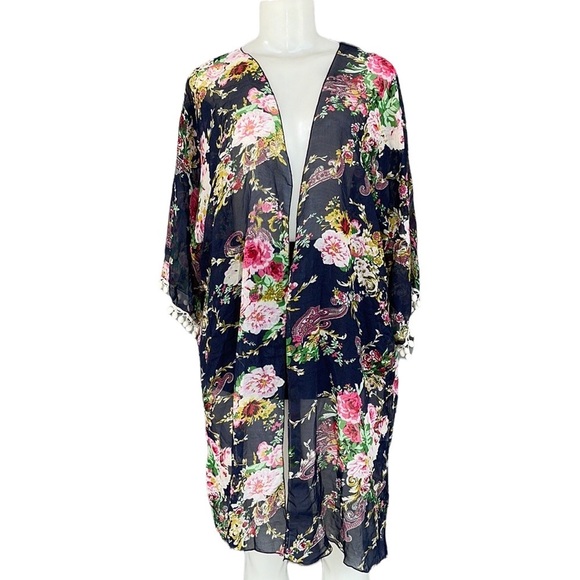Tops - Floral Sheer Blue Floral Kimono One Size NWOT